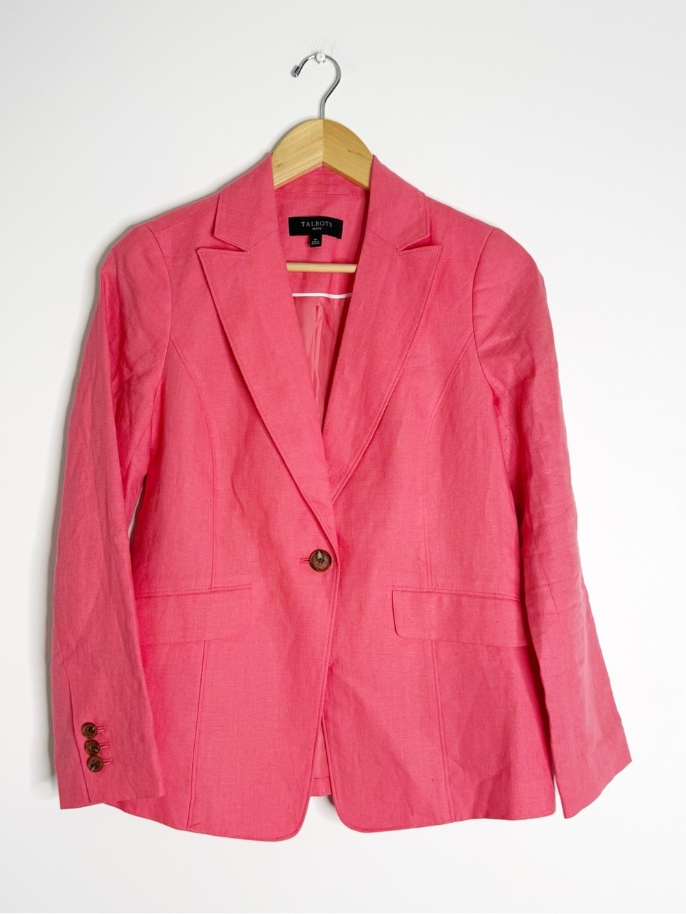 Talbots Petite 100% Linen One Button Blazer Pink Size 4P